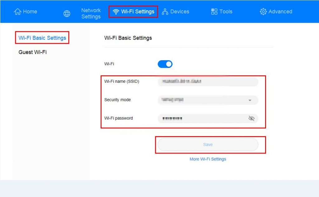 Updating the Name and Password of a Wi-Fi Network